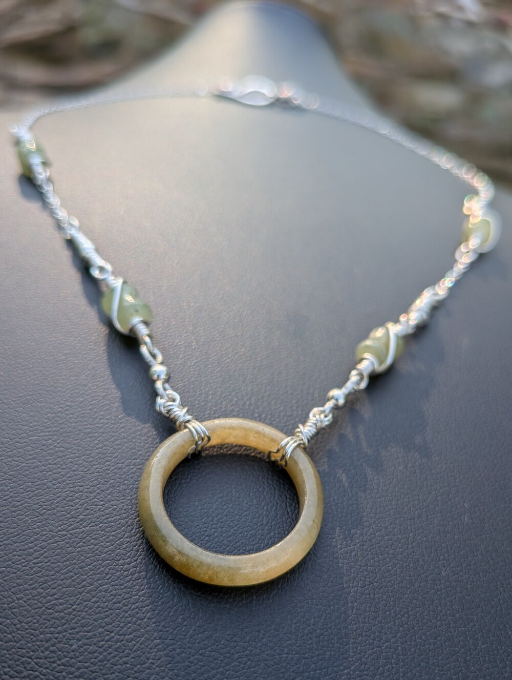 Eternity Circlet Jade Necklace - Dainty Sterling Silver Chain - Artisan Crafted - Picture 9 of 16